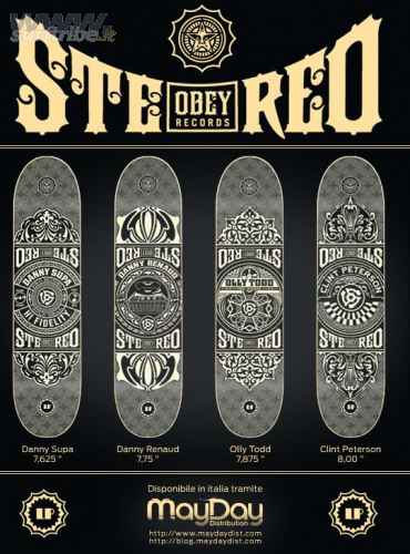 Obey x Stereo collab skateboards disponibili