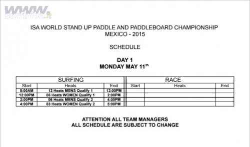 SA WORLD SUP AND PADDLERBOARD CHAMPIONSHIP DAY 1 SCHEDULE